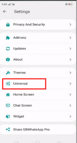 Click on Universal Option