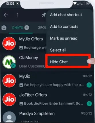 Step 2 Click on hide chat