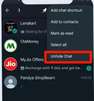 step 4 click on unhide chat